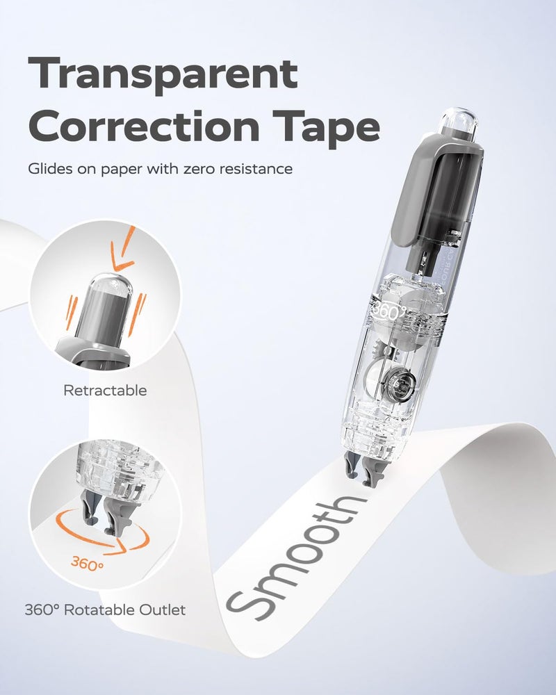 Four Candies Refillable Retractable White Correction Tape, 3PCS White Cute Smooth Push Pull Out Tape with 3 Extra Refills, Aesthetic Pen Shaped Applicator for School Office Supplies - Image 5