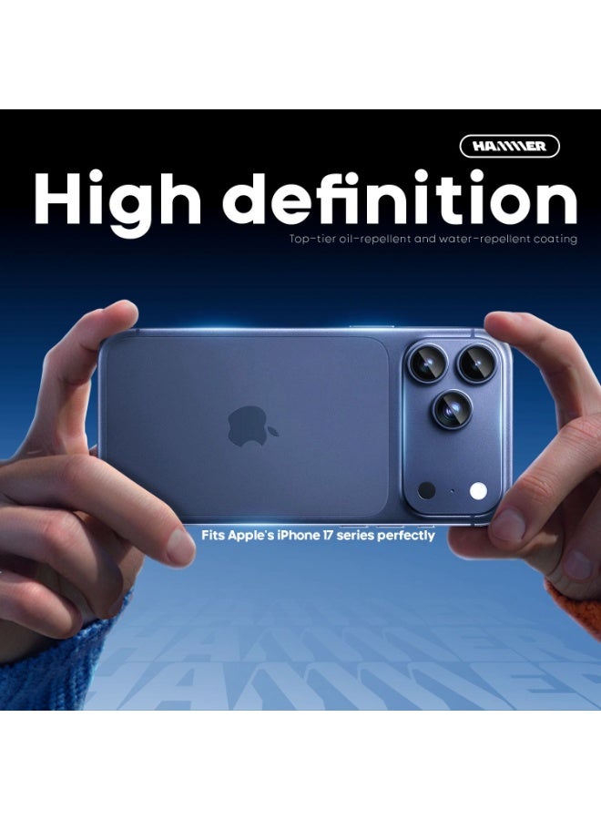 Hammer Camera Lens Protector for iPhone 17 Pro Max, Heavy Duty Scratch and Drop Protection, Full Coverage, 3D Metal, Case Compatible, Tempered Glass Camera Cover, Blue - Image 3