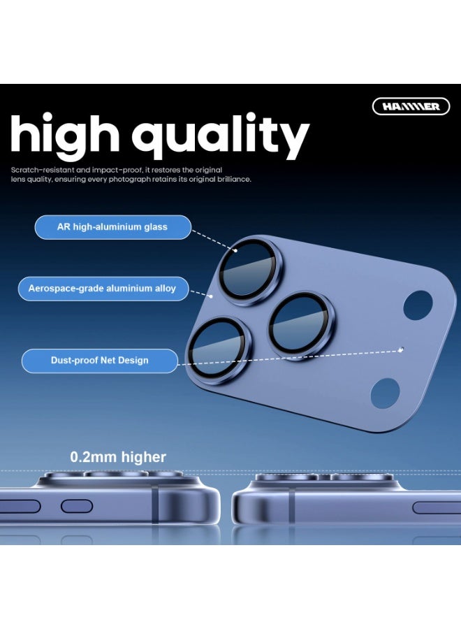Hammer Camera Lens Protector for iPhone 17 Pro Max, Heavy Duty Scratch and Drop Protection, Full Coverage, 3D Metal, Case Compatible, Tempered Glass Camera Cover, Blue - Image 4