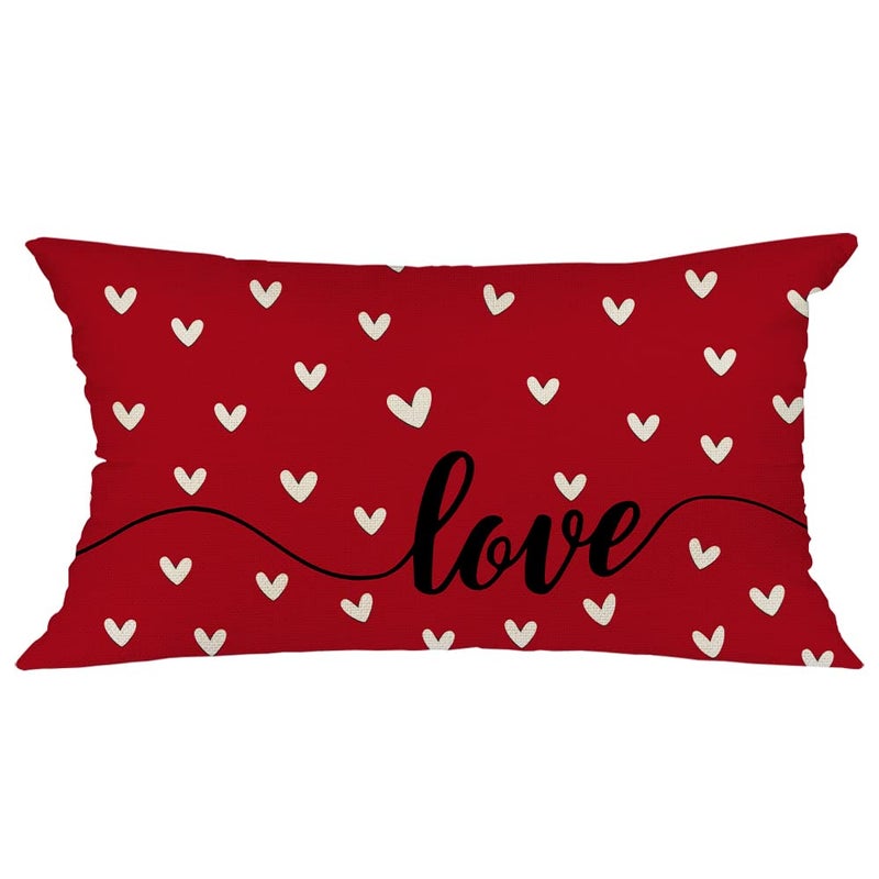 GEEORY Farmhouse Valentine Pillow Cover  12x20 inches Red Love Heart Decorative Throw Pillows for Home Decor