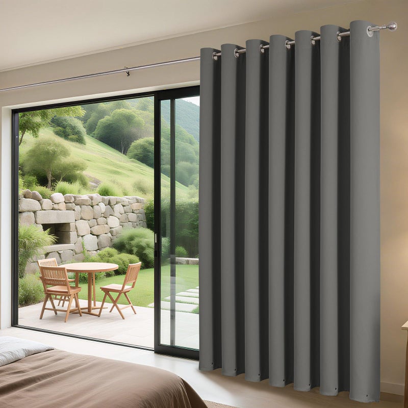 Joydeco Blackout Patio Sliding Door Curtains 84 Inches Long, Grommet Privacy Room Divider Curtains, Extra Wide Thermal Blackout Drapes for Bedroom Living Room (Light Grey, 100Wx84L, 1 Panel) - Image 3