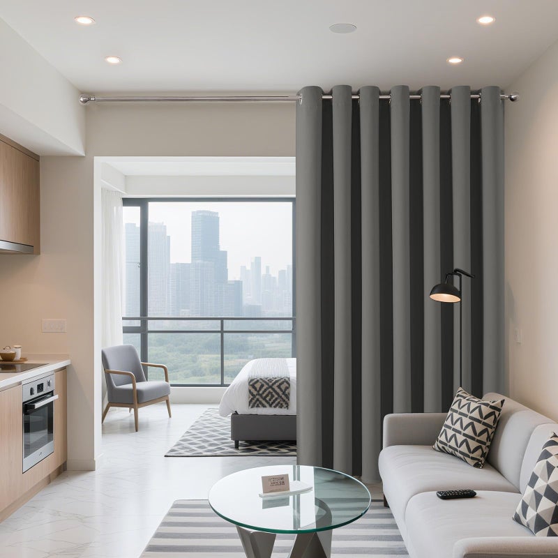 Joydeco Blackout Patio Sliding Door Curtains 84 Inches Long, Grommet Privacy Room Divider Curtains, Extra Wide Thermal Blackout Drapes for Bedroom Living Room (Light Grey, 100Wx84L, 1 Panel) - Image 2