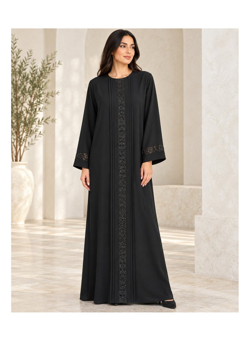 KAVALEE Women's Noir Halo Black Beaded Pullover Abaya with Matching Scarf Available - Image 1