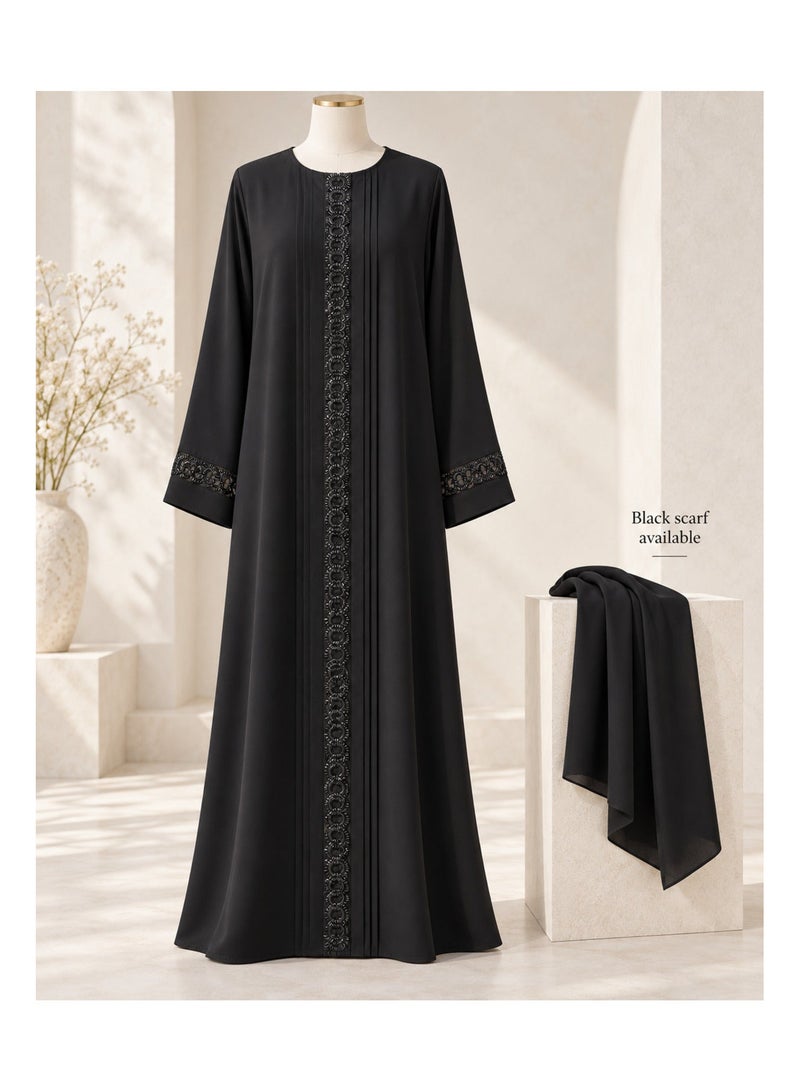 KAVALEE Women's Noir Halo Black Beaded Pullover Abaya with Matching Scarf Available - Image 5