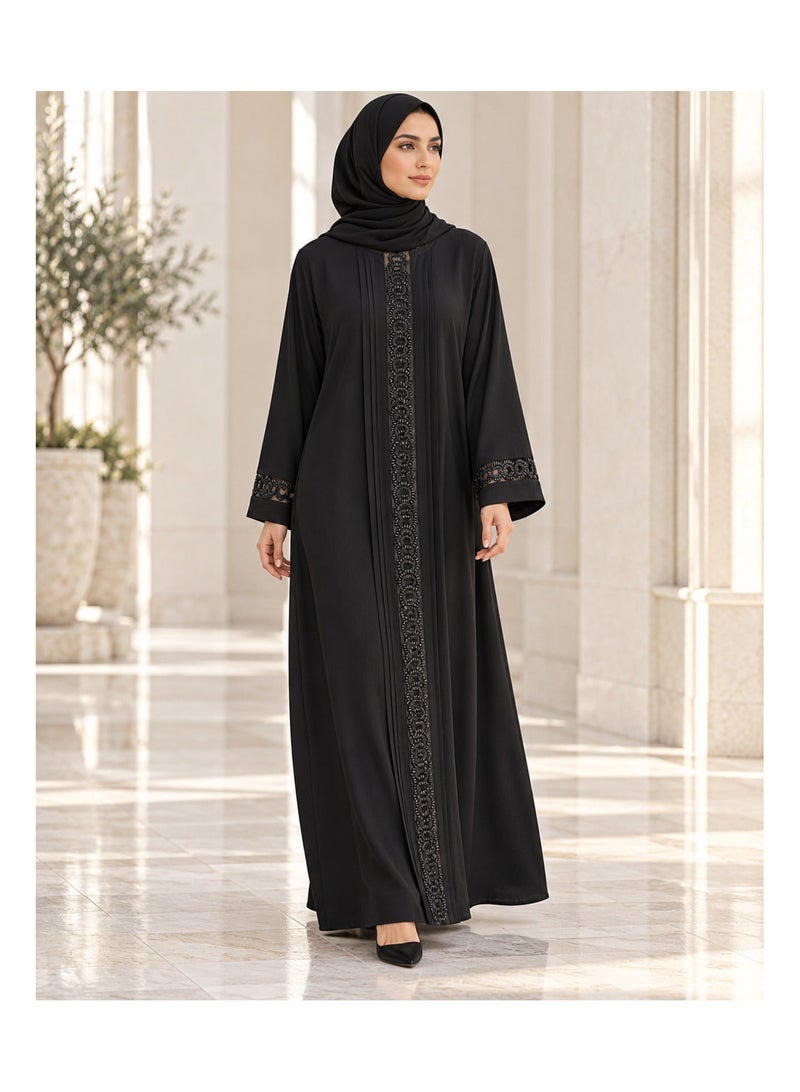 KAVALEE Women's Noir Halo Black Beaded Pullover Abaya with Matching Scarf Available - Image 4