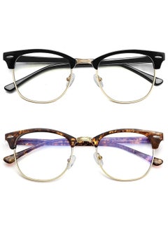 2 Pack Blue Light Blocking Glasses Men Women Semi Rimless Anti Eyestrain Filter Blue Ray UV400 Clear Lens Computer Eyewear