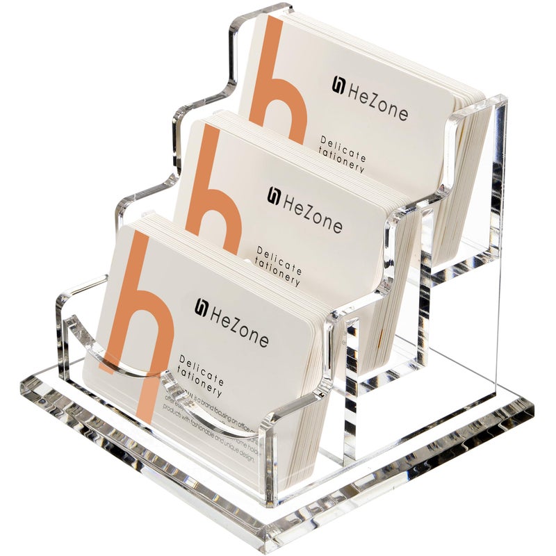 HeZone Business Card Holder for Desk 3 Slots 3 Tier Clear Acrylic Cards Display Stand Cards Organizer for Women and Men Hold 150 CardsHorizontal 3 Slots - Image 2