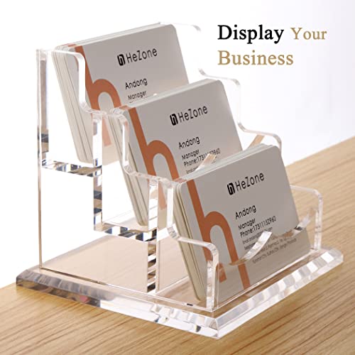 HeZone Business Card Holder for Desk 3 Slots 3 Tier Clear Acrylic Cards Display Stand Cards Organizer for Women and Men Hold 150 CardsHorizontal 3 Slots - Image 3