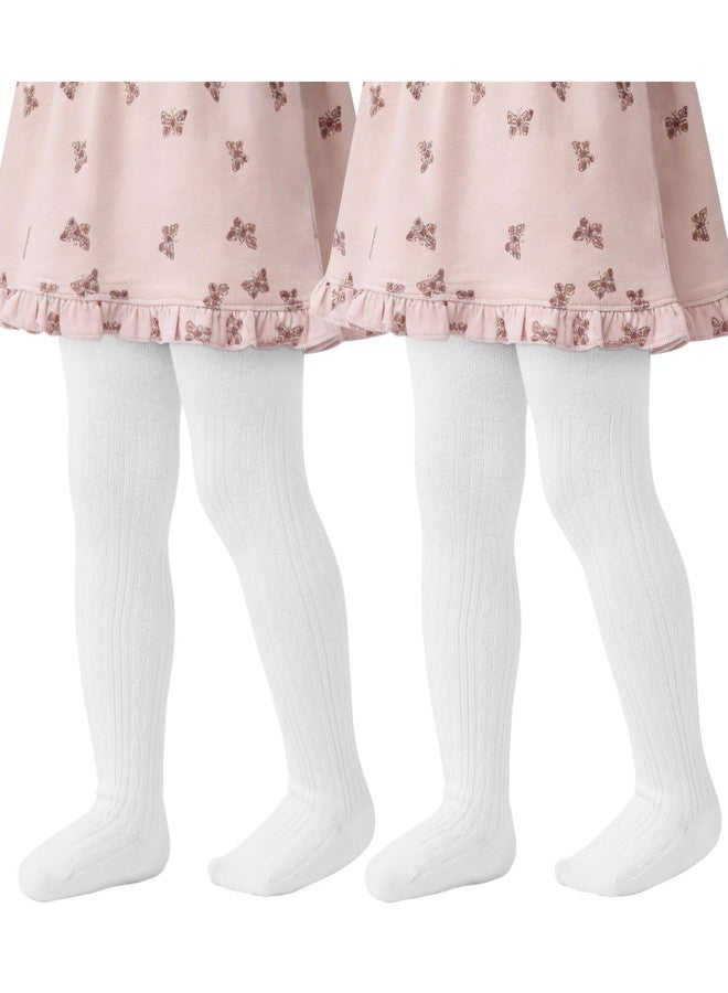 زاندو جوارب زاندو للأطفال الصغار من عمر سنتين إلى أربع سنوات - جوارب شتوية دافئة محبوكة بنمط كابل للبنات، من حديثات الولادة إلى عمر أربع سنوات، جوارب بدون خياطة بيضاء*2 - Image 1