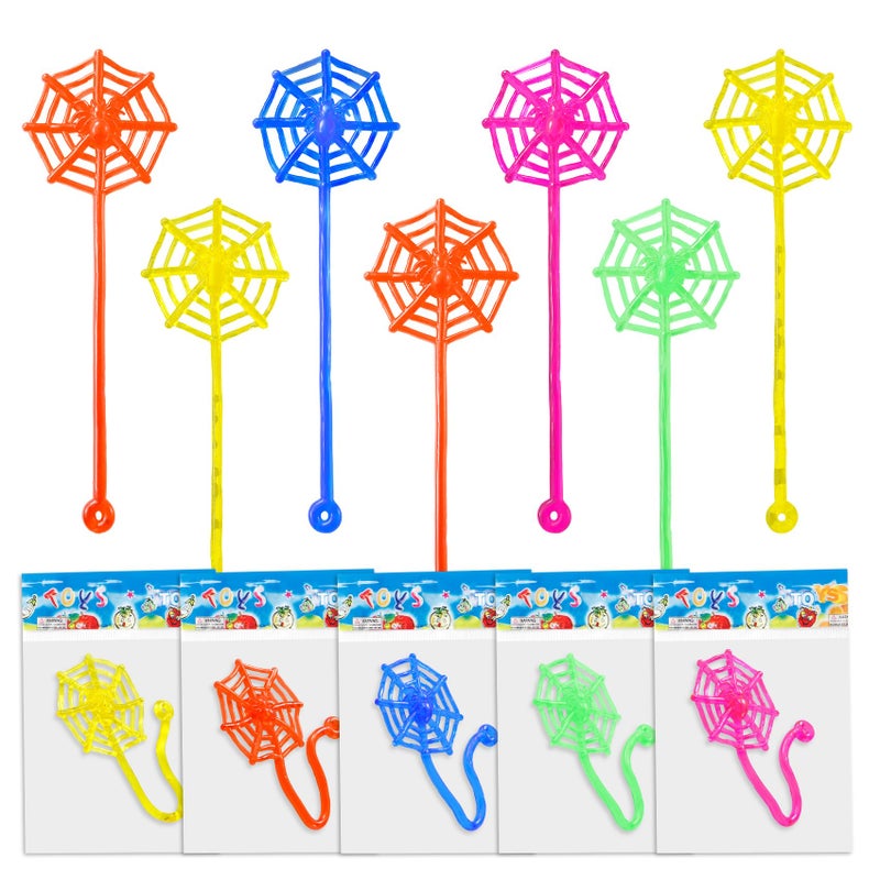 Yeetec 12 Pack Sticky Spider Web Cobweb Sticky Hands Stretchy Sensory Toys for Halloween Party Favors Birthday Party Supplies Bag Fillers Classroom Prizes Random Color - Image 3