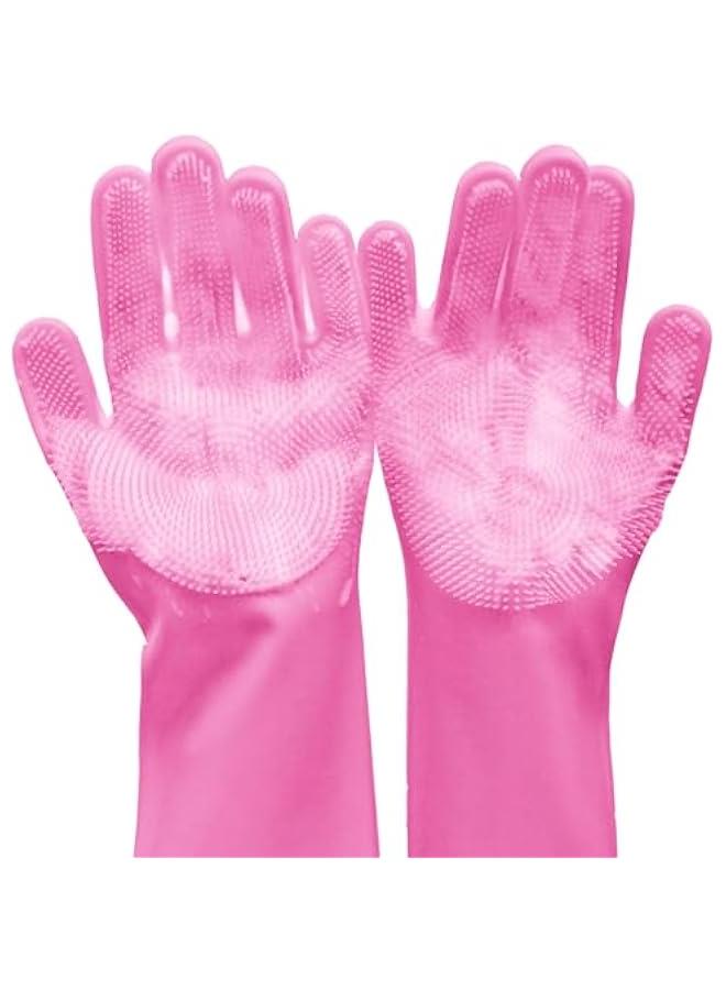 Pet Grooming Gloves, Dog Bathing Gloves with High-Density Teeth, Heat Resistant Silicone Cat Hair Remover with Enhanced Five Finger Design, Bathing and Massaging for Dogs and Cats (Pink) - Image 1