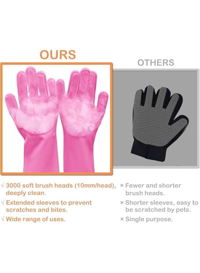 Pet Grooming Gloves, Dog Bathing Gloves with High-Density Teeth, Heat Resistant Silicone Cat Hair Remover with Enhanced Five Finger Design, Bathing and Massaging for Dogs and Cats (Pink) - Image 2