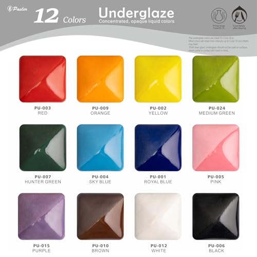 Pasler Underglaze Set - 2 fl oz/60 ml, Concentrated Opaque Liquid Underglaze for pottery bisque, Set of 12 Colors - Image 2
