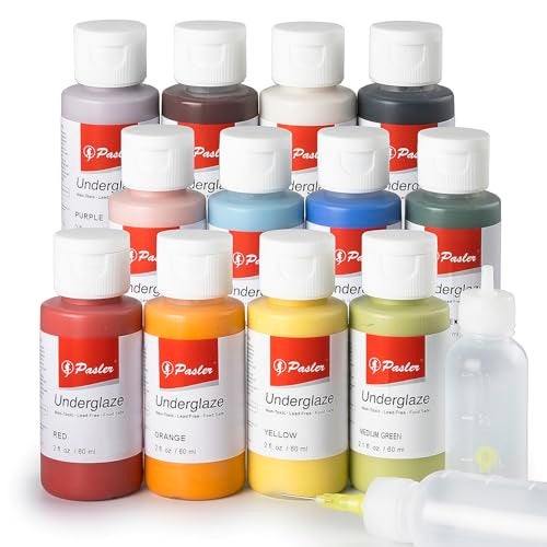 Pasler Underglaze Set - 2 fl oz/60 ml, Concentrated Opaque Liquid Underglaze for pottery bisque, Set of 12 Colors - Image 1