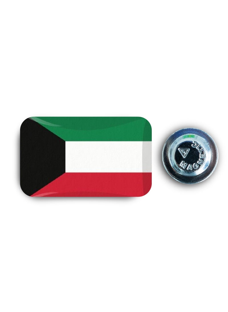 971MEDIA Kuwait Flag - Metal Badge Epoxy Coated with Magnetic Pin that Doesn't Tear Clothes  - Image 1