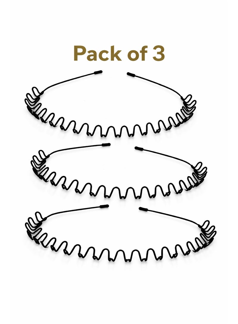 Jagravo Pack of 3 Metal Hair Band for Men & Women – Non-Slip, Durable Headband for Sports - Image 1