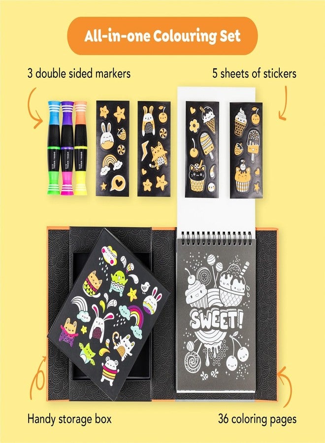 Tiger Tribe Neon Coloring Set - Glow Friends, Cute Activity Set for Kids, incl. Stickers & Markers, Portable, Perfect for Travel, Great Gift - Image 2