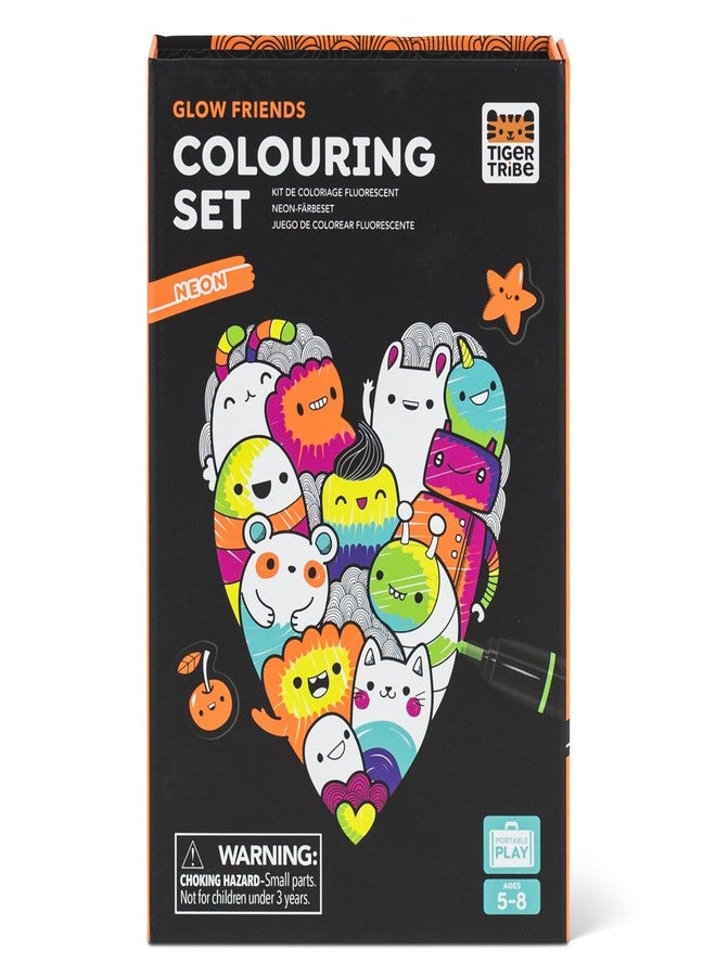 Tiger Tribe Neon Coloring Set - Glow Friends, Cute Activity Set for Kids, incl. Stickers & Markers, Portable, Perfect for Travel, Great Gift - Image 1