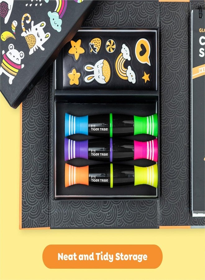 Tiger Tribe Neon Coloring Set - Glow Friends, Cute Activity Set for Kids, incl. Stickers & Markers, Portable, Perfect for Travel, Great Gift - Image 4