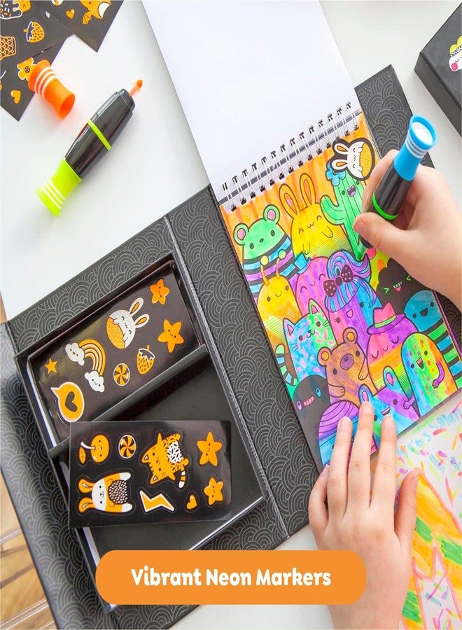 Tiger Tribe Neon Coloring Set - Glow Friends, Cute Activity Set for Kids, incl. Stickers & Markers, Portable, Perfect for Travel, Great Gift - Image 3