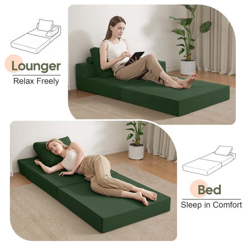 COMAX Folding Sofa Bed, Foldable Couch for Bedroom, Corduroy Convertible Floor Sleeper Futon Chair Foam, 3 in 1 Fold Out Chair Portable Comfy Lounge Couch Single Sofa Bed for Small Space Guest Room - Image 3