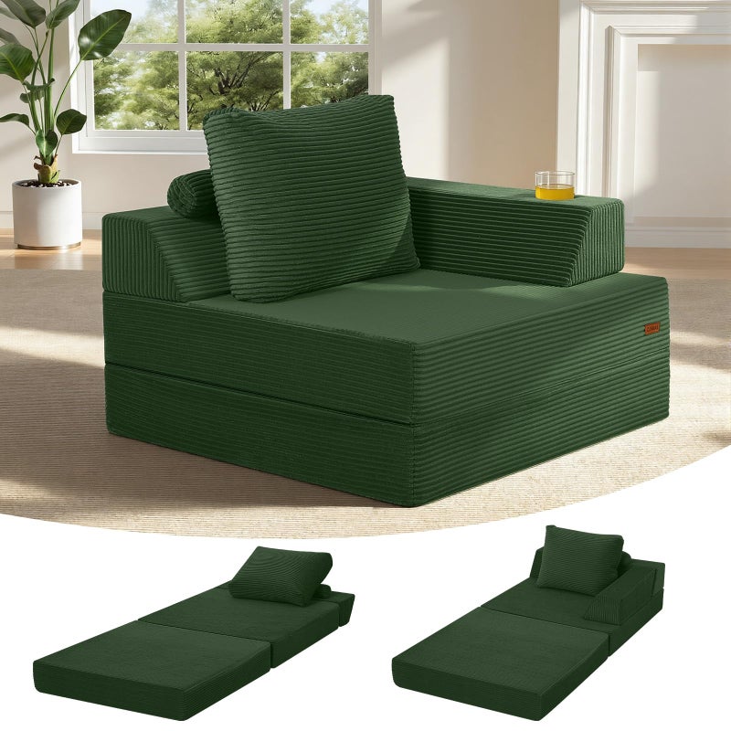 COMAX Folding Sofa Bed, Foldable Couch for Bedroom, Corduroy Convertible Floor Sleeper Futon Chair Foam, 3 in 1 Fold Out Chair Portable Comfy Lounge Couch Single Sofa Bed for Small Space Guest Room - Image 1