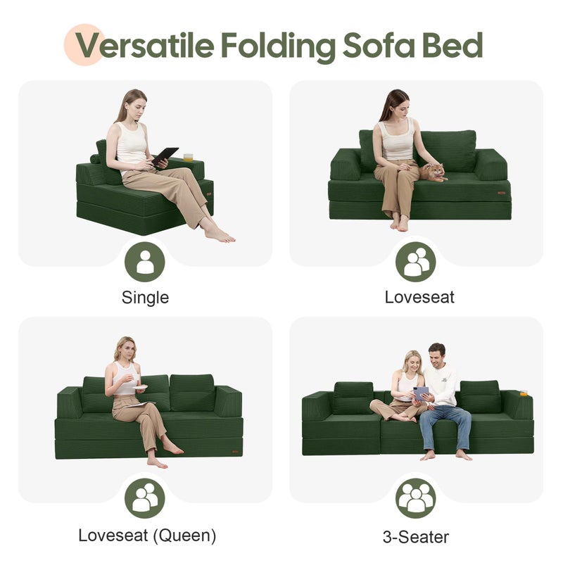 COMAX Folding Sofa Bed, Foldable Couch for Bedroom, Corduroy Convertible Floor Sleeper Futon Chair Foam, 3 in 1 Fold Out Chair Portable Comfy Lounge Couch Single Sofa Bed for Small Space Guest Room - Image 4