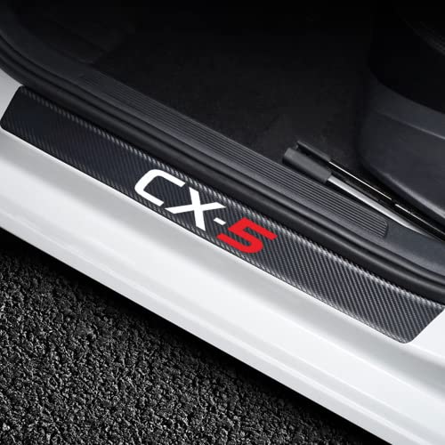 4 قطع واقي عتبة باب السيارة لملحقات مازدا CX5 تناسب CX5 2015-2023 ملصق عتبة باب من جلد ألياف الكربون زينة ملصق عتبة الباب لسيارة شاحنة SUV CX5