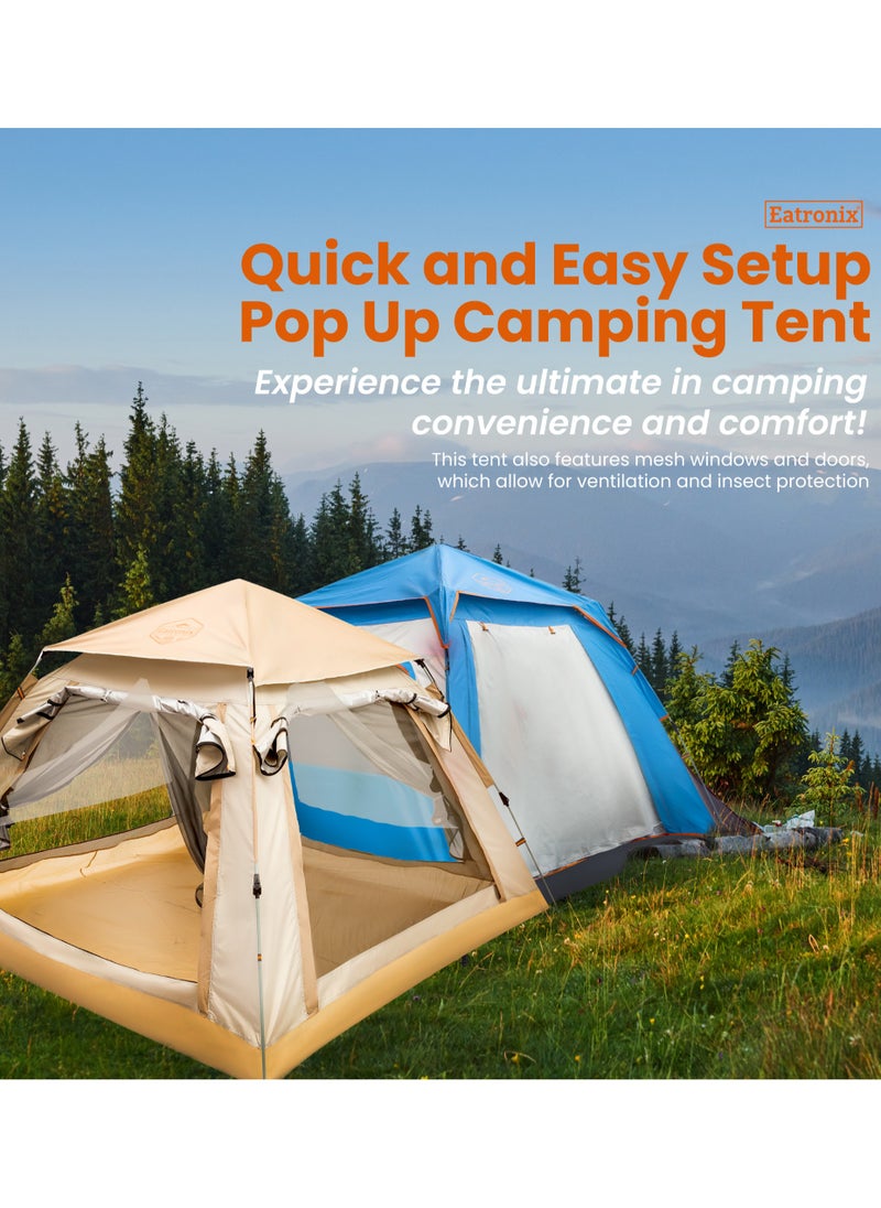 Eatronix - Easy Setup Pop Up Camping Tent-Double Layered D210 Polyester with Anti-UV Coating, Dust and Wind Proof, 240L x 240W x 155H cm, 4.5kg, Water-Proof, Automatic - Image 1