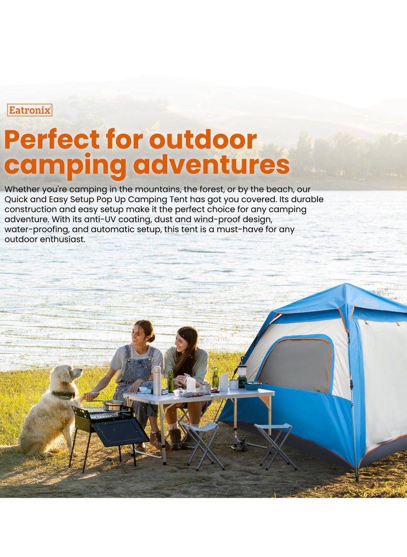 Eatronix - Easy Setup Pop Up Camping Tent-Double Layered D210 Polyester with Anti-UV Coating, Dust and Wind Proof, 240L x 240W x 155H cm, 4.5kg, Water-Proof, Automatic - Image 1