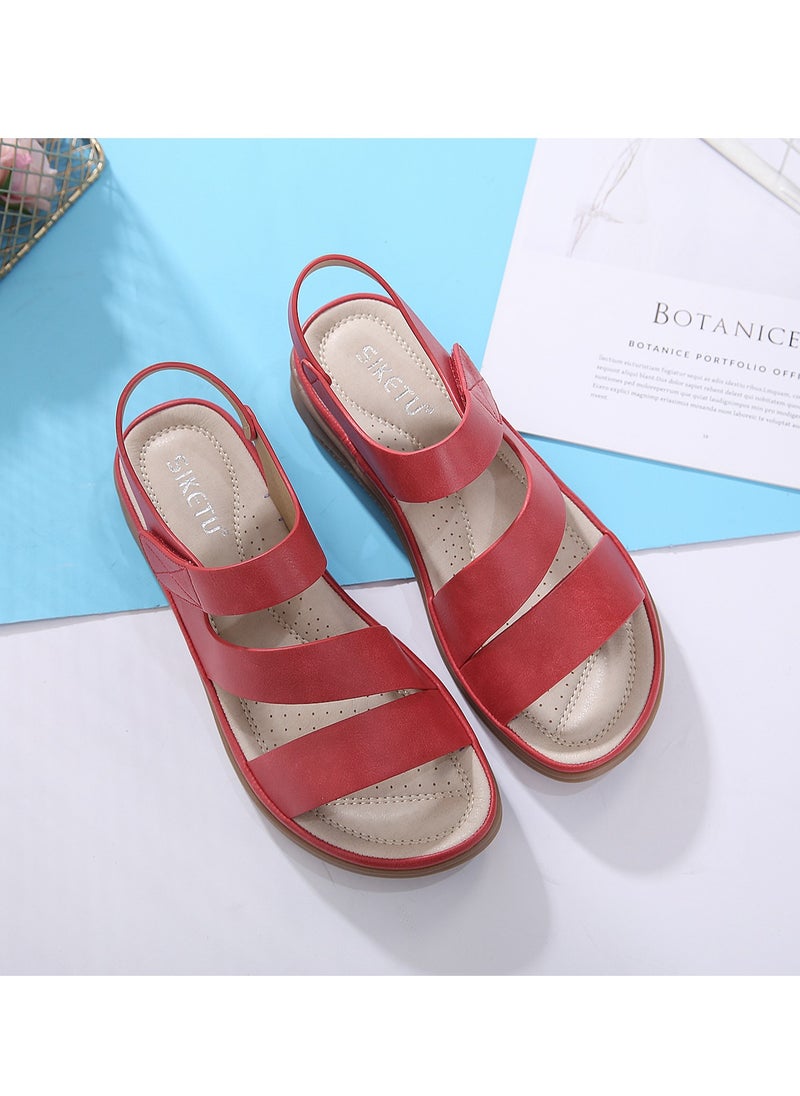 SIKETU Women's Casual Lightweight Plus-Size Retro Comfortable Sandals Red  - Image 1