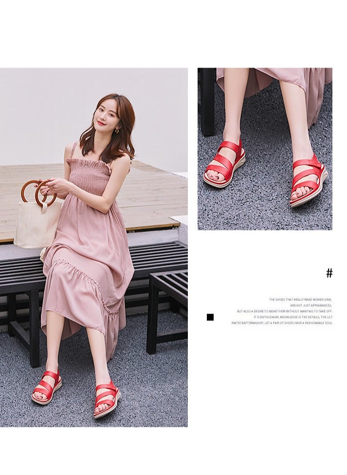 SIKETU Women's Casual Lightweight Plus-Size Retro Comfortable Sandals Red  - Image 3