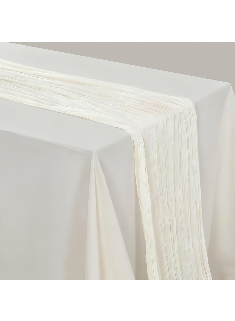 Winner Sheer table runner, single piece, bohemian style, vintage New Year decoration, beige sheer fabric, suitable for Thanksgiving, Christmas and other occasions, can be used for baby showers, bridal showers, weddings, birthday parties, etc.90*300cm White - Image 3