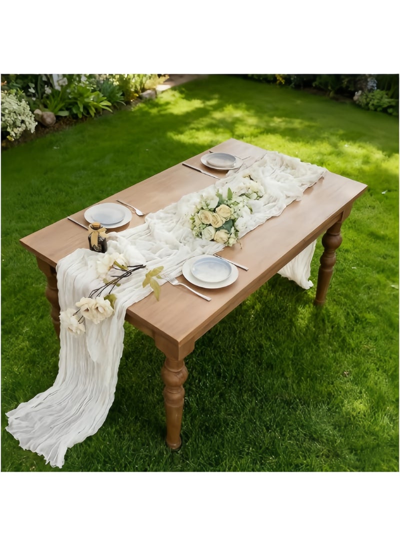 Winner Sheer table runner, single piece, bohemian style, vintage New Year decoration, beige sheer fabric, suitable for Thanksgiving, Christmas and other occasions, can be used for baby showers, bridal showers, weddings, birthday parties, etc.90*300cm White - Image 2