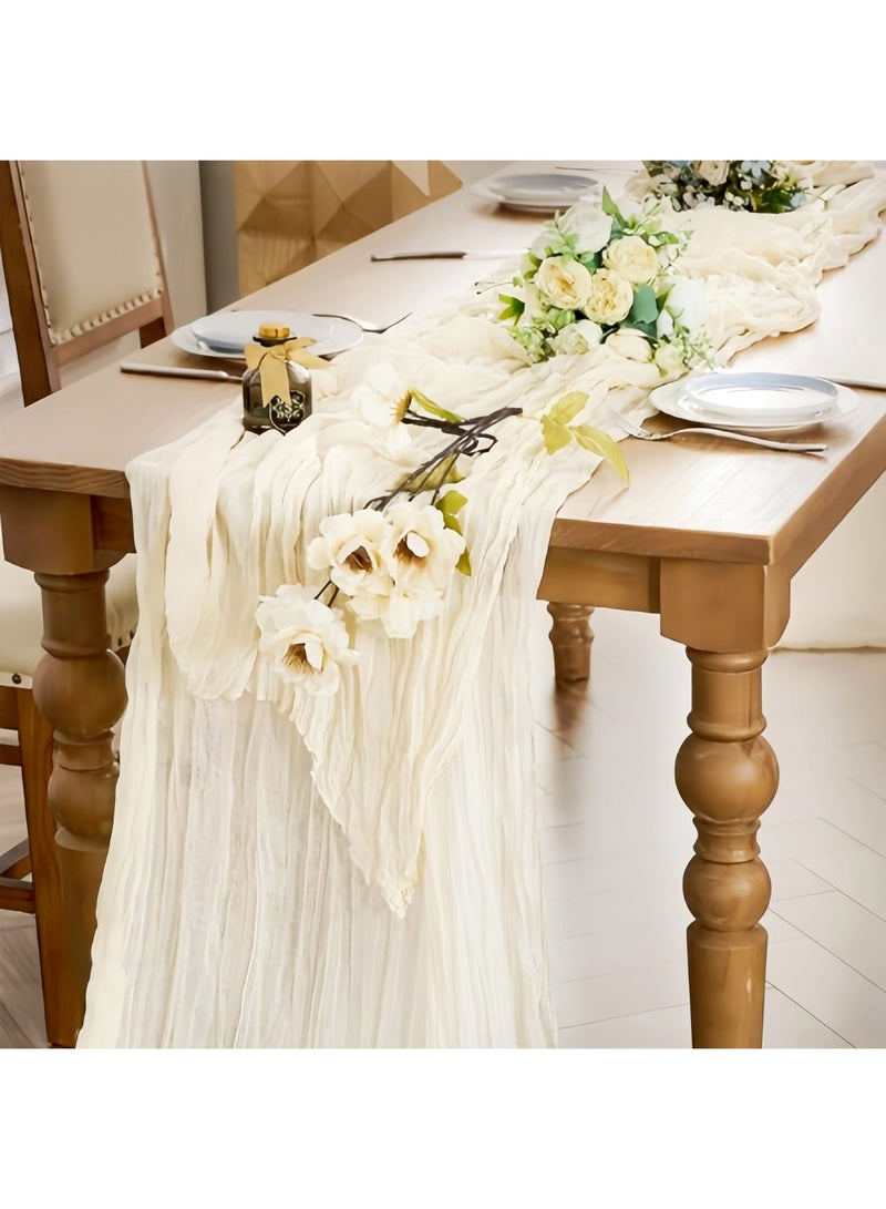 Winner Sheer table runner, single piece, bohemian style, vintage New Year decoration, beige sheer fabric, suitable for Thanksgiving, Christmas and other occasions, can be used for baby showers, bridal showers, weddings, birthday parties, etc.90*300cm White - Image 1