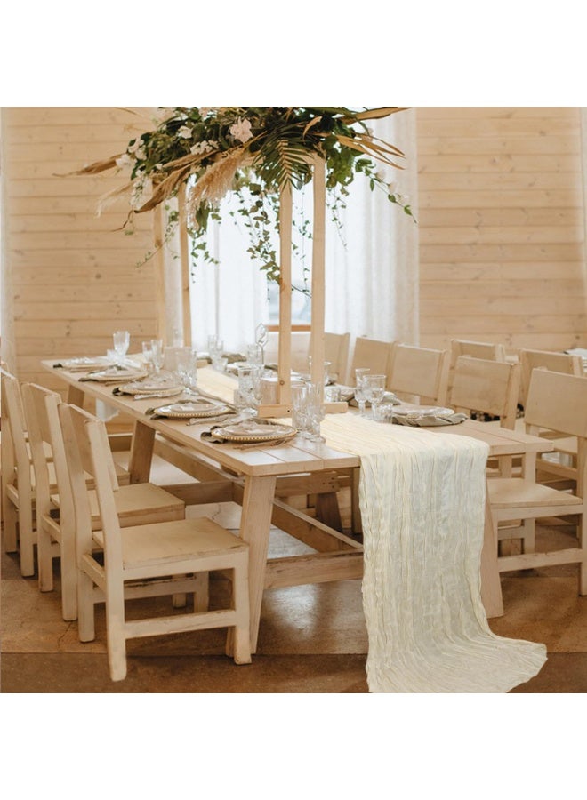 Winner Sheer table runner, single piece, bohemian style, vintage New Year decoration, beige sheer fabric, suitable for Thanksgiving, Christmas and other occasions, can be used for baby showers, bridal showers, weddings, birthday parties, etc.90*300cm White - Image 4