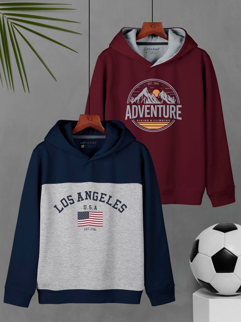 HELLCAT Printed Cotton Blend Hoodie Sweatshirt for Boys - Pack of 2 Navy Blue/Burgundy 5-6 Years - Image 2