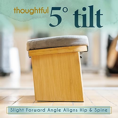 Florensi Folding Bamboo Kneeling Meditation Chair - 18 x 7 x 6 in, Grey, Portable Kneel-On Bench, Foldable Bench for Prayers, Stable Meditation Support & Anti-Slip Feet - Image 4