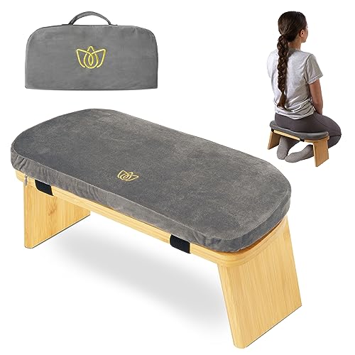 Florensi Folding Bamboo Kneeling Meditation Chair - 18 x 7 x 6 in, Grey, Portable Kneel-On Bench, Foldable Bench for Prayers, Stable Meditation Support & Anti-Slip Feet - Image 1