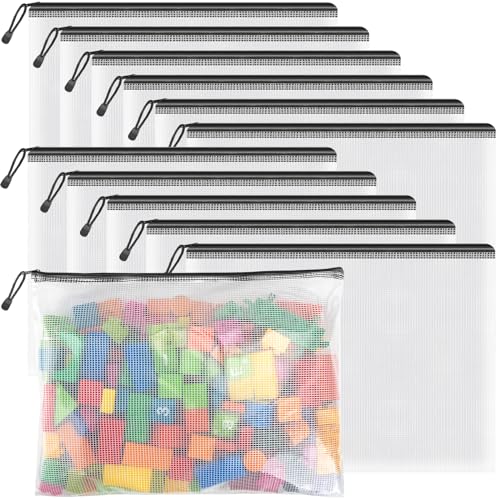 Umriox Mesh Pouch, 14.9x11.0 in (Black, 12 Pack), Extra Large Waterproof Zipper Bags for Office Supplies, Puzzles, Board Games & Cross Stitch Projects - Image 1