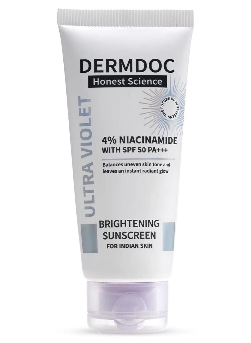 DERMDOC 4 Niacinamide Brightening Sunscreen with SPF 50 Sun Protection 50 gm Sunblock Sunscreen for Oily Skin PA UV Protection Shine Free Formula