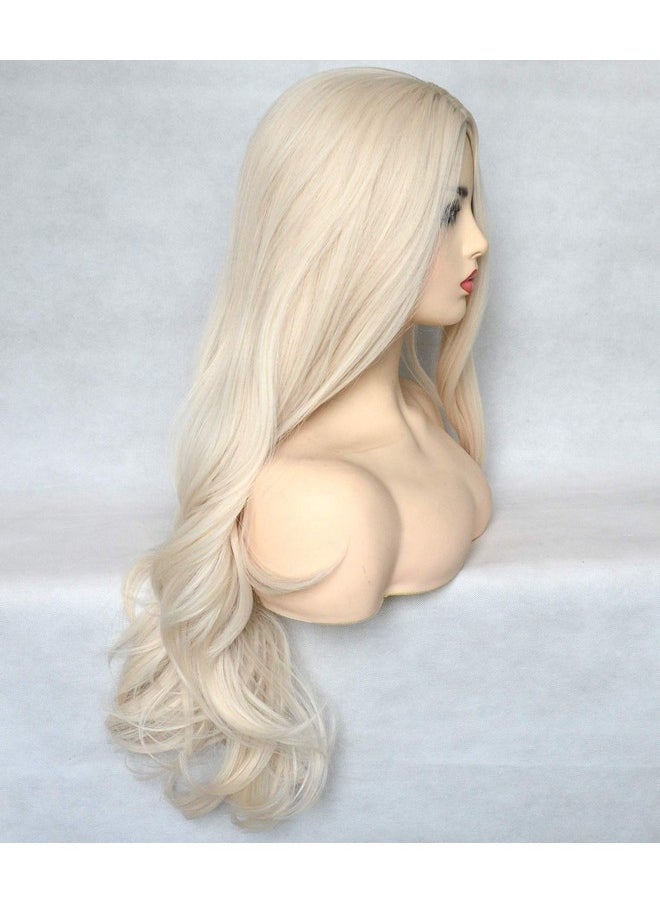BLUPLE - Platinum Blonde 60 Synthetic Wig Long Natural Wavy Heat Resistant Synthetic Hair Replacement Full Wigs Middle Part For Women 22 Inch (No Lace Wig) - Image 1