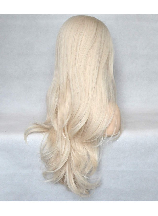 BLUPLE - Platinum Blonde 60 Synthetic Wig Long Natural Wavy Heat Resistant Synthetic Hair Replacement Full Wigs Middle Part For Women 22 Inch (No Lace Wig) - Image 1