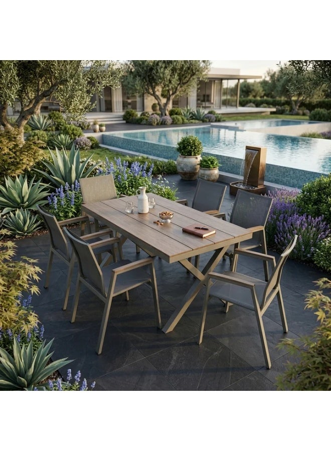 Casa Fiora Modern Outdoor Dining Set with Aluminum Frame and WPC Top, Includes Table and 6 Chairs - Image 2