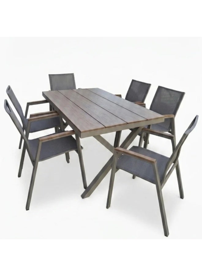 Casa Fiora Modern Outdoor Dining Set with Aluminum Frame and WPC Top, Includes Table and 6 Chairs - Image 1