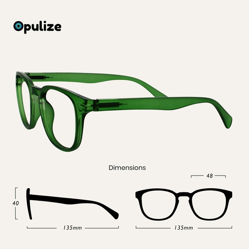 OPULIZE نظارات قراءة POP للنساء والرجال، إطار دائري غير قابل للخدش مع مفصلات زنبركية، أخضر +1.00 (عبوة من 1) - Image 2