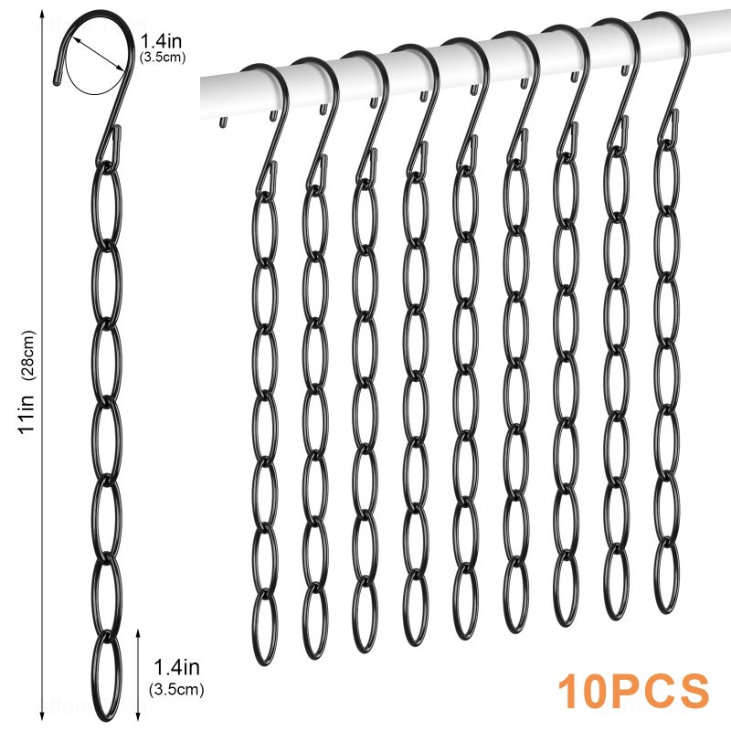 NiHome Clothing Chain Hangers 10-Pack for Home, Office & Travel, Metal Closet Organizer Space Saving Hangers with Safety Cap for All Garment Types, Wrinkle-Reducing 7-Loop Retractable Design (Black) - Image 2