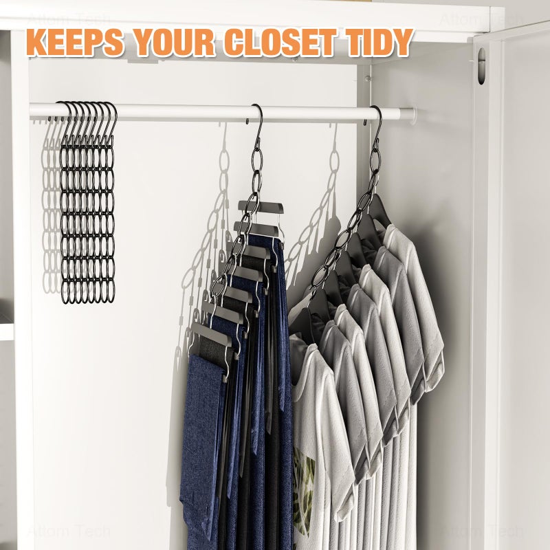 NiHome Clothing Chain Hangers 10-Pack for Home, Office & Travel, Metal Closet Organizer Space Saving Hangers with Safety Cap for All Garment Types, Wrinkle-Reducing 7-Loop Retractable Design (Black) - Image 5