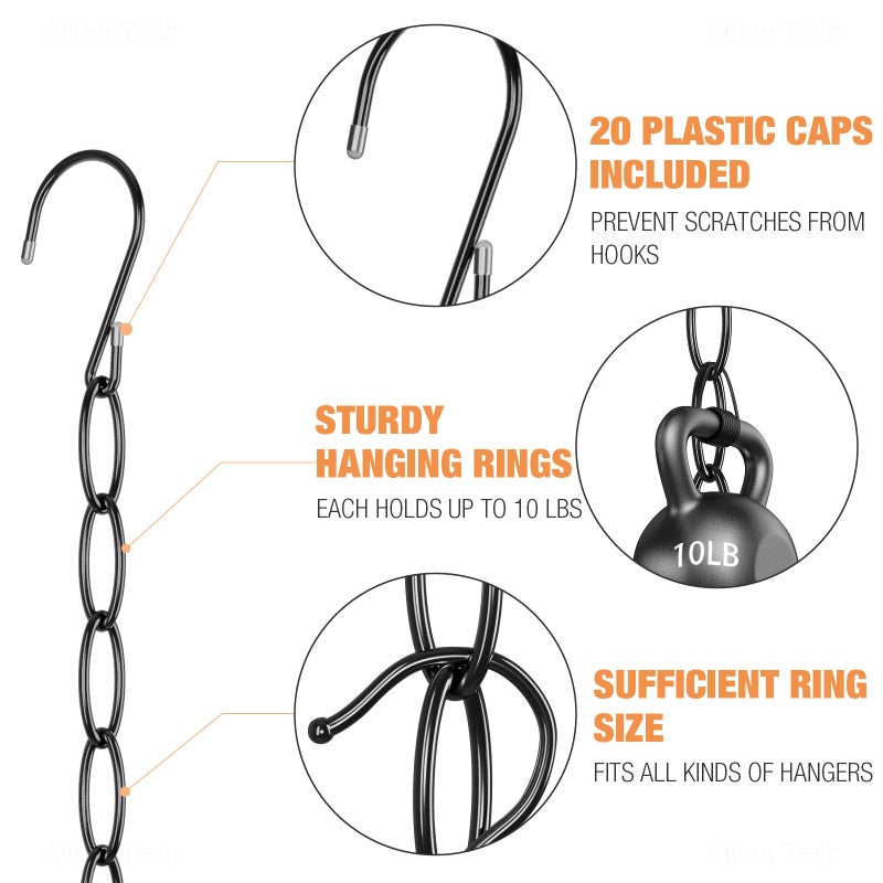 NiHome Clothing Chain Hangers 10-Pack for Home, Office & Travel, Metal Closet Organizer Space Saving Hangers with Safety Cap for All Garment Types, Wrinkle-Reducing 7-Loop Retractable Design (Black) - Image 4