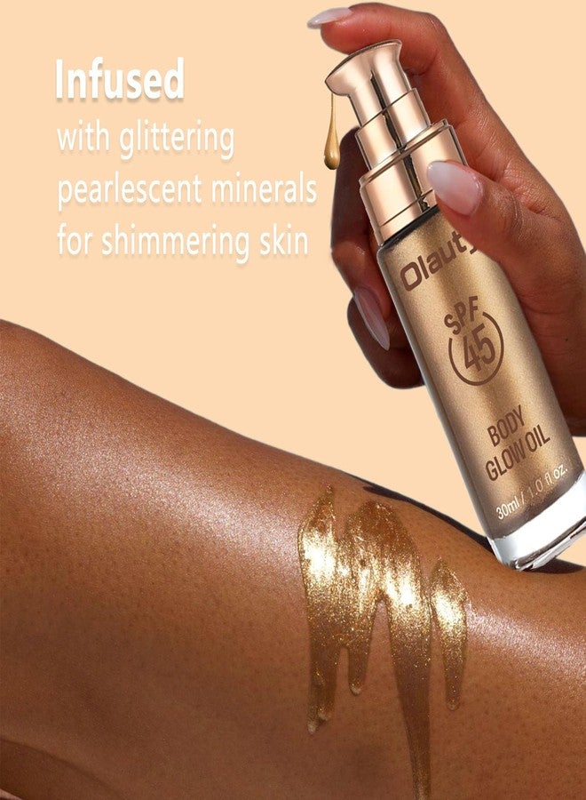 FirstFly Shimmer Oil, SPF 45 Sunscreen Body Makeup Waterproof No Transfer Body Luminizer Lotion Glow for Women, Liquid Illuminator Bronzer, Long-lasting, Radiance Skin (03# Glistening Bronze) - Image 4